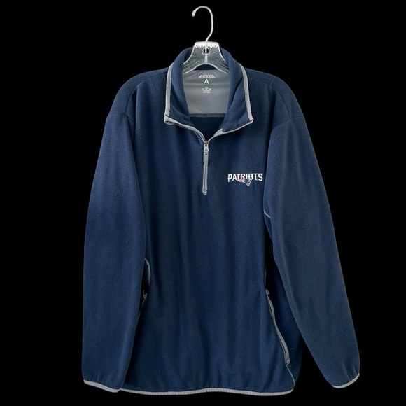 Antigua Blue Fleece Quarter Zip Pullover NFL New England Patriots Mens Sweater - Picture 1 of 5